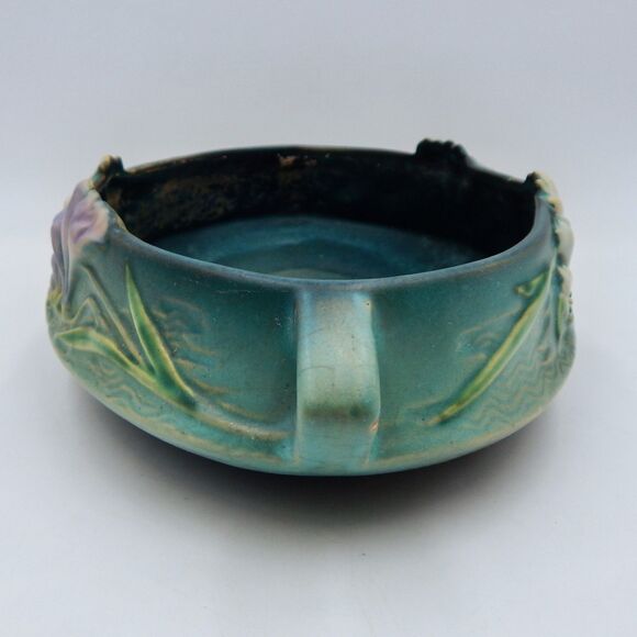 Roseville FREESIA Green 1945 Vintage Art Pottery Ceramic Console Bowl 466-10 - Picture 2 of 15